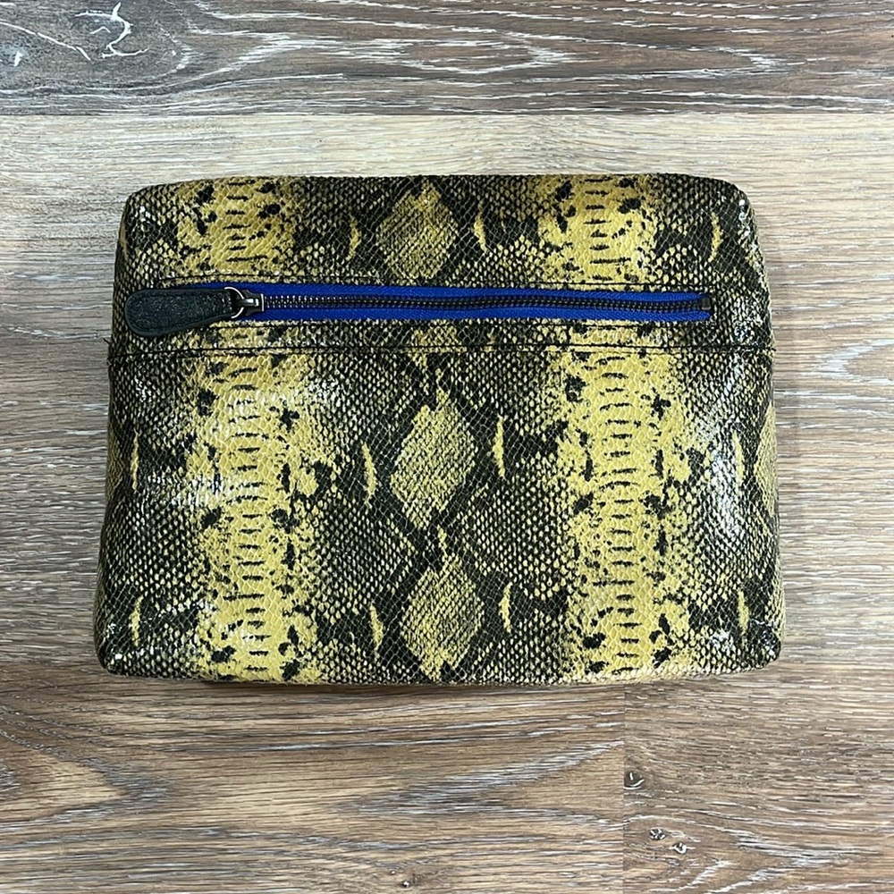 Trouvé Genuine Leather Mustard Yellow and Black Textured Snake Skin Bag